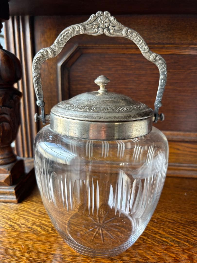 フランスアンティーク ビスケットジャー　蓋付