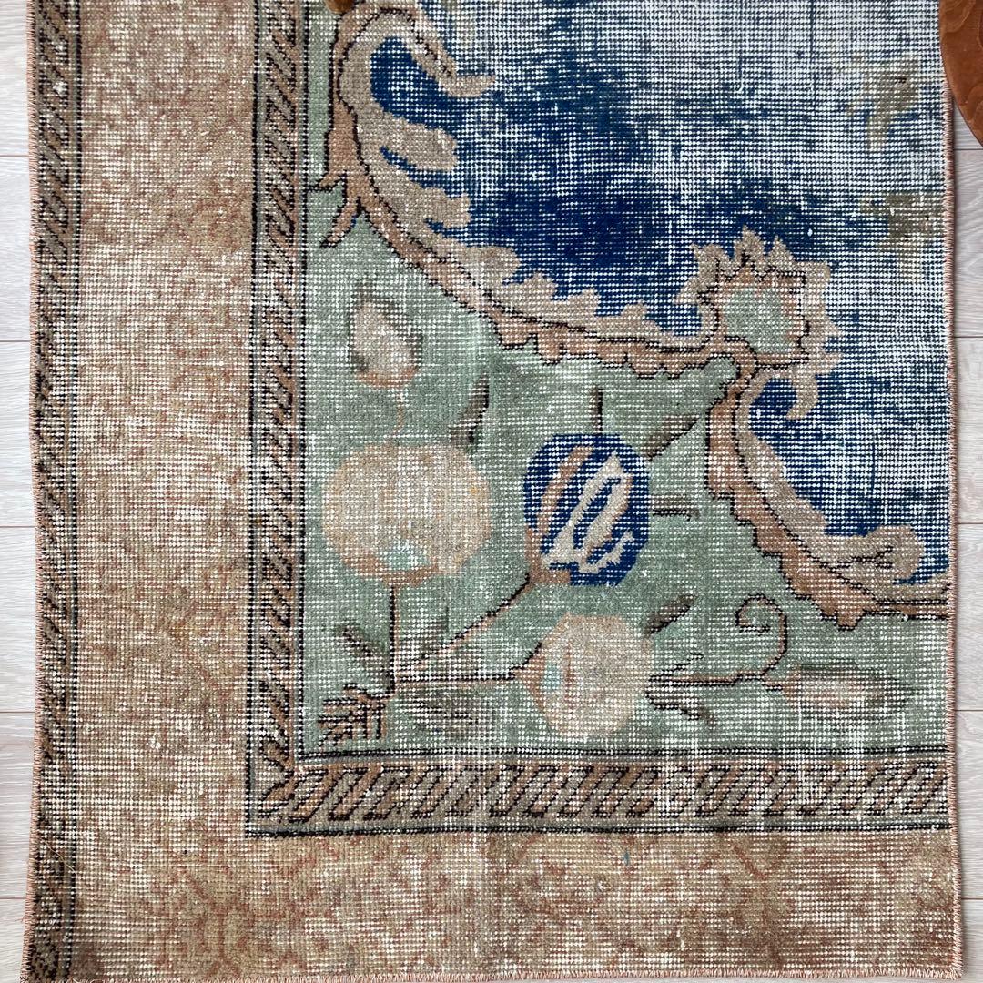 デニムブルー✳︎72×188 ベージュ　ロング　ランナー　トルコヴィンテージラグ