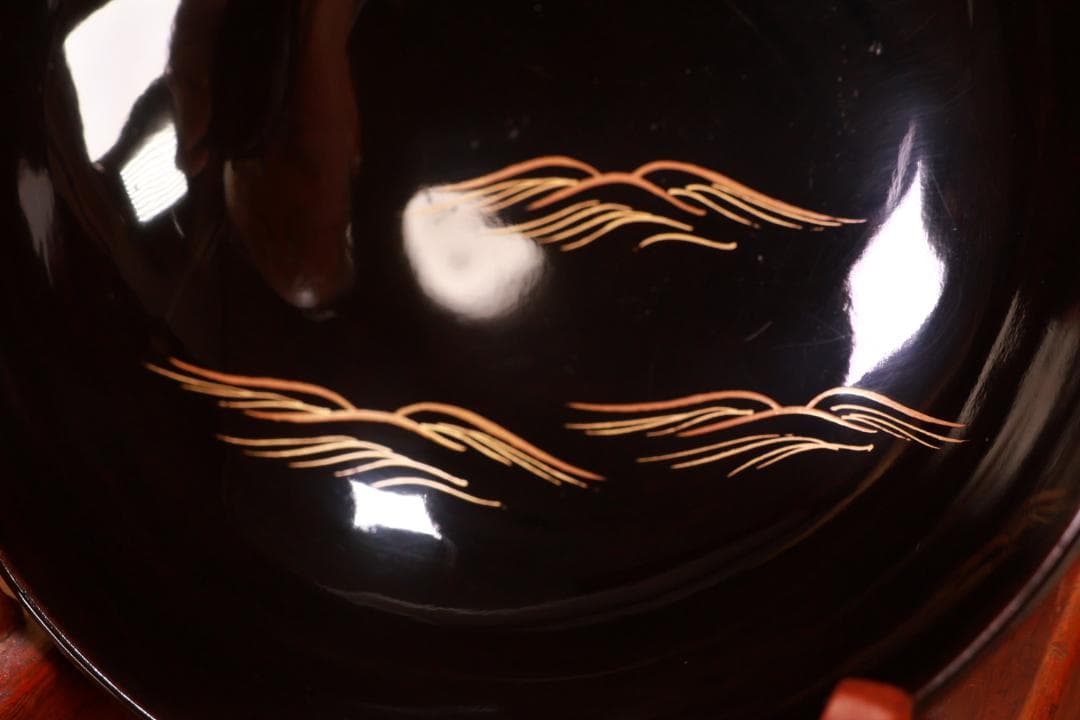 BJ022　時代輪島　雲上富士図金蒔絵　吸物椀　二客　木製　茶道具　懐石　菓子