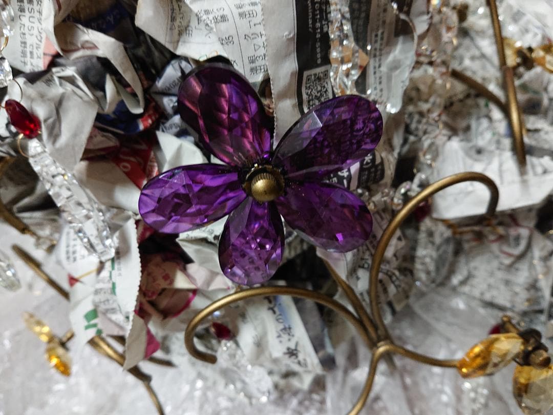 アンティーク品　ベネチアングラス　シャンデリア　フラワーデザイン