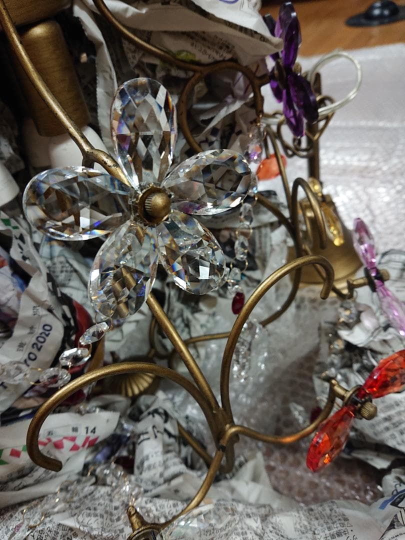 アンティーク品　ベネチアングラス　シャンデリア　フラワーデザイン