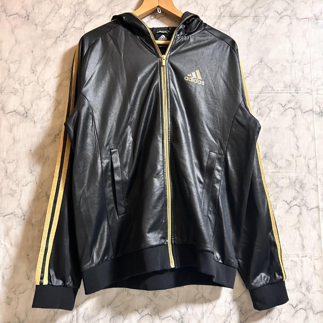 希少 adidas アディダス レザー調 光沢 上下 セットアップ ジャージ L