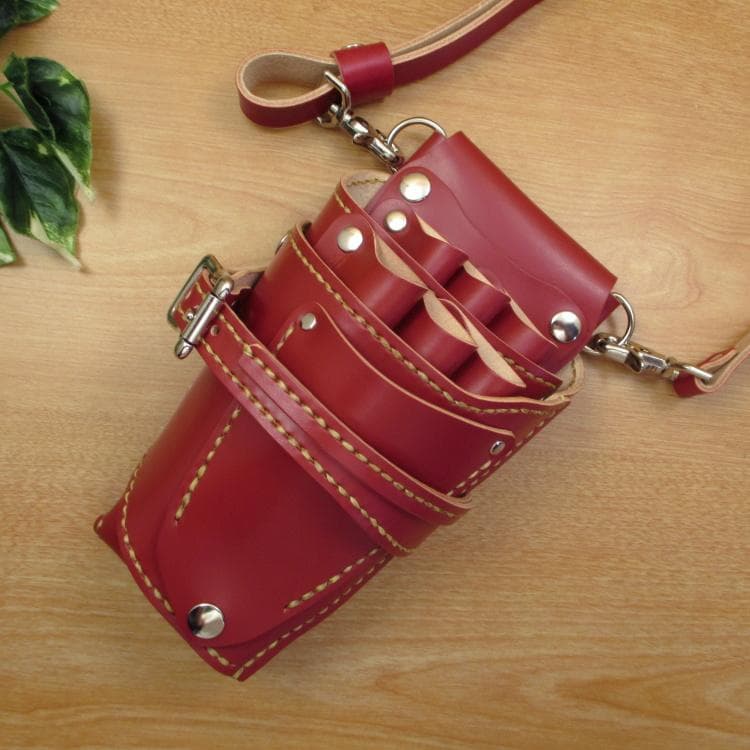 専用　赤色 サドルレザー　６丁　革ベルト付　シザーケース　SCL-150/CRB