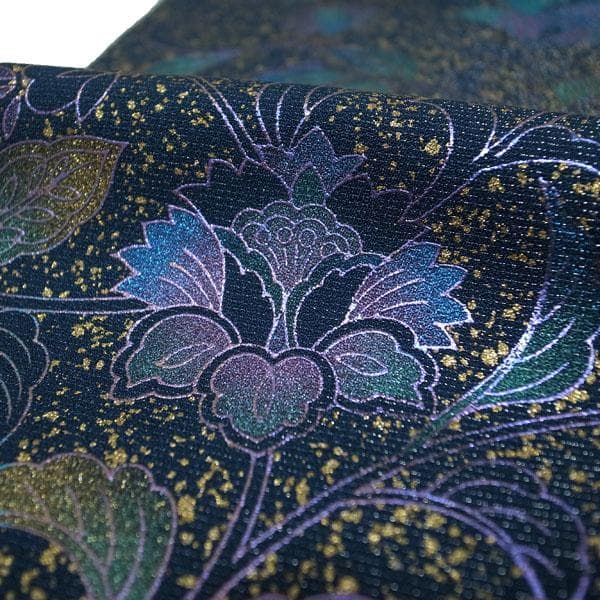 訪問着 袷 金彩加工 銀通し 手染め 緑 揚羽蝶 裄66 Ｌ 中古 sn1878