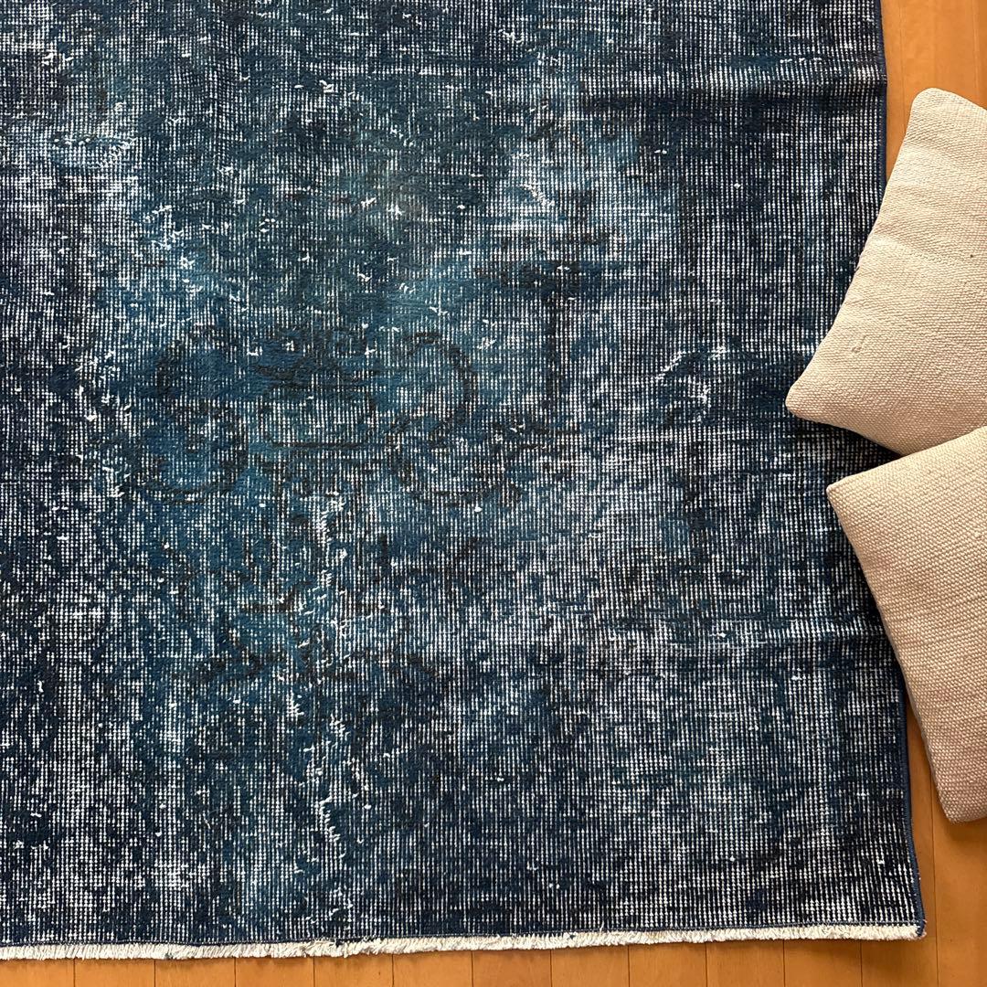 110×191ネイビーインディゴブルー　オーバーダイ　トルコヴィンテージラグ