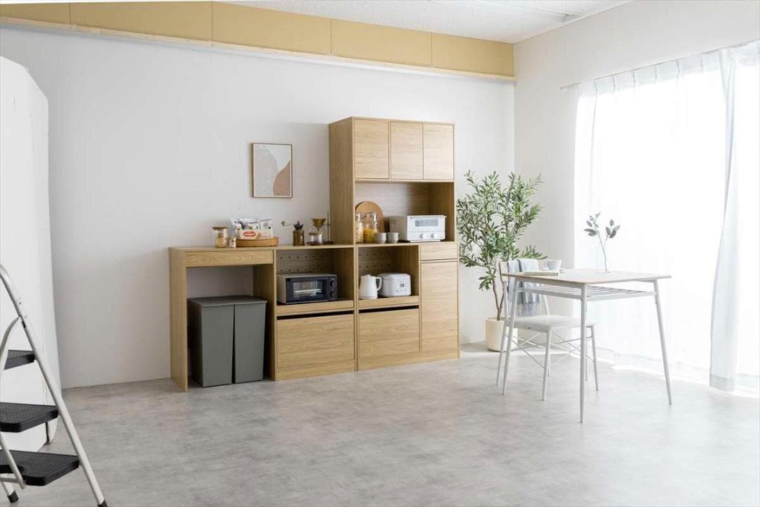 【送料無料】食器棚 キッチン収納 コンセント付き 木目調 ブラウン グレー