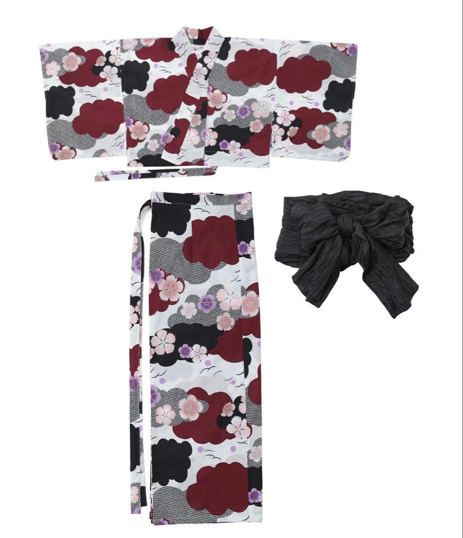 赤黒花柄浴衣セット 二部式