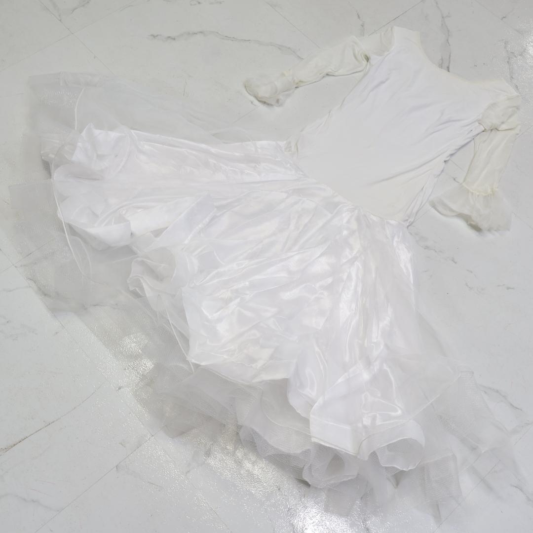 【社交ダンス衣装】ホワイト YILINFEIER ワンピースドレス チョーカー付