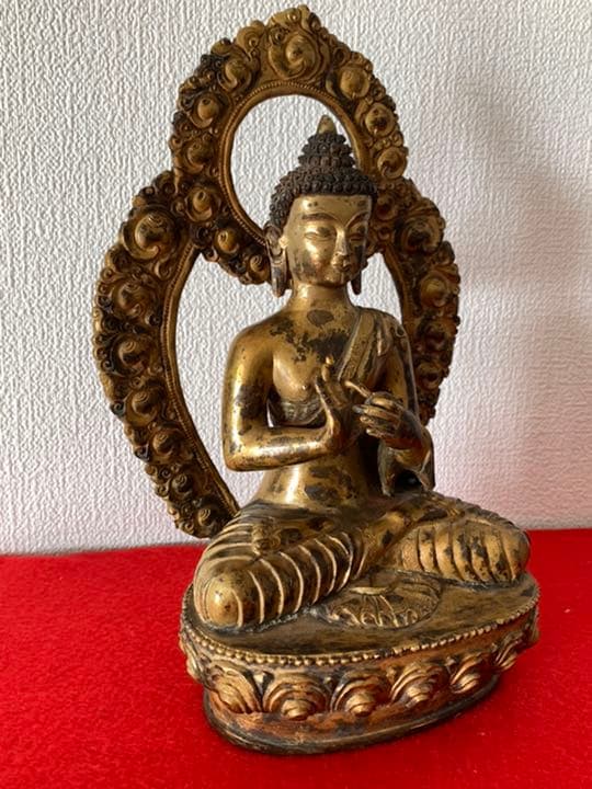 仏教美術 釈迦牟尼仏　鍍金仏　古銅　座像，東洋彫刻 木箱 XG3-10