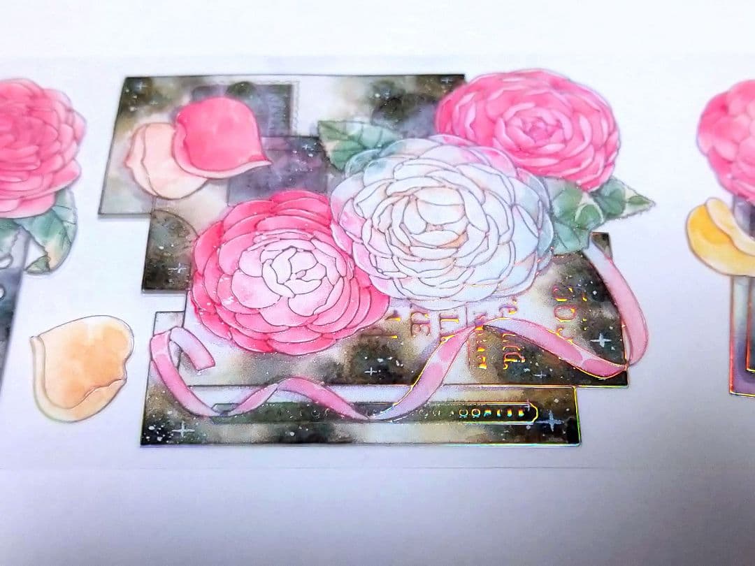 のこり２✩S18＃山茶花小夜曲(镭射银)MOODTAPE切り売り海外装飾マステ