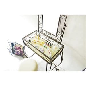 猫足ドレッサー 【丸形スツール付き】 強化ガラス天板/スチール