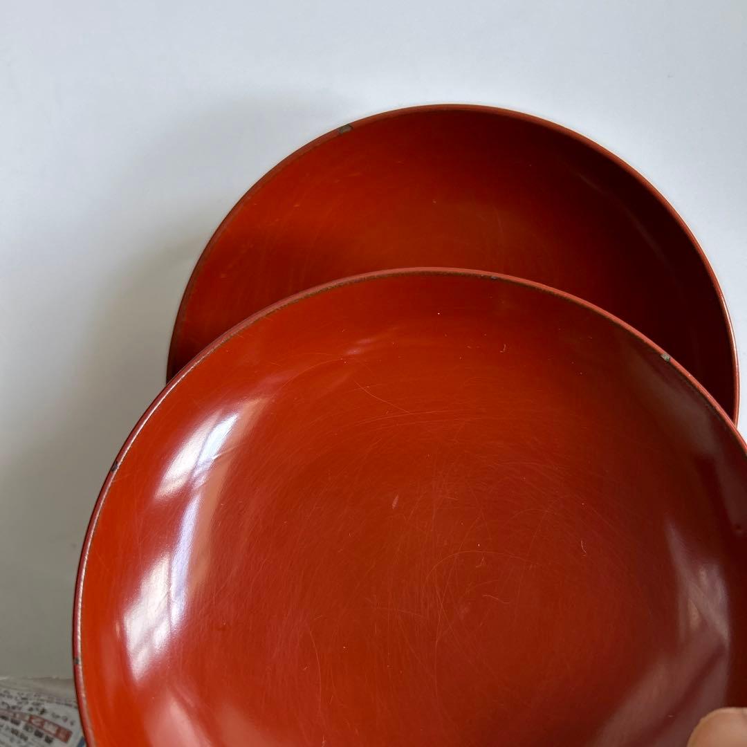 輪島塗　時代物 木製 梅鳥図　鈴形 布着 蓋付　朱色 煮物椀 吸物椀 10客