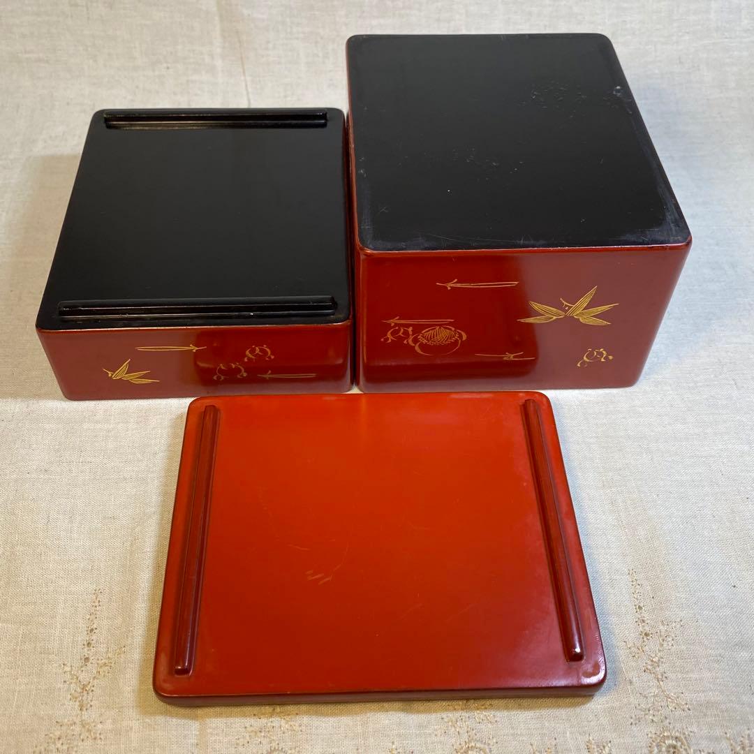 輪島塗　弁当箱　重箱　漆器　木製　外箱付　昭和初期　1客⑧
