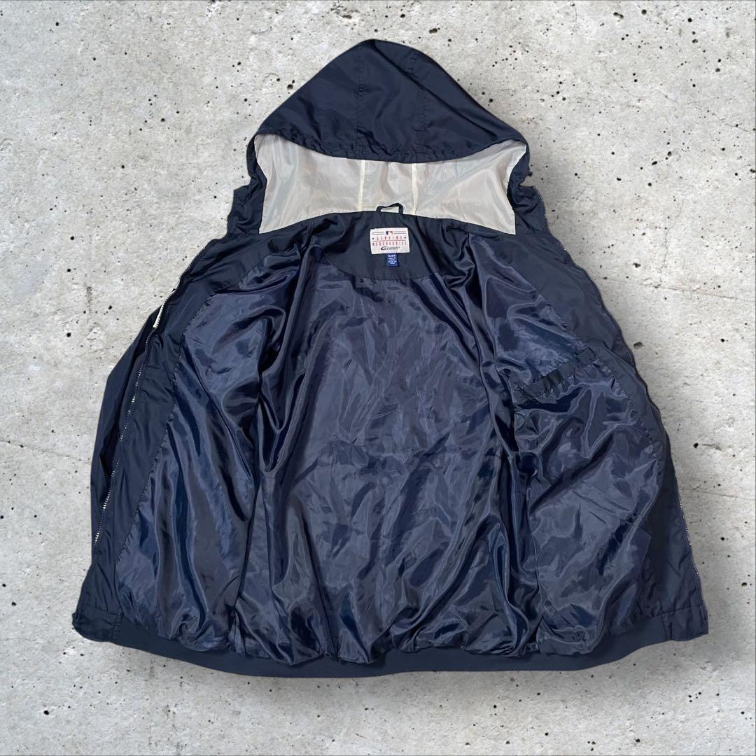 MLB公式ニューヨークヤンキースフード付きナイロンジャケットY2K XLネイビー