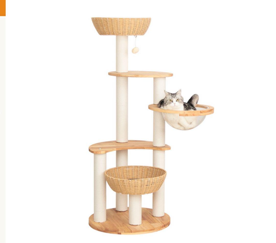 【未使用に近い】天然木 キャットタワー 宇宙船ボウル 木製