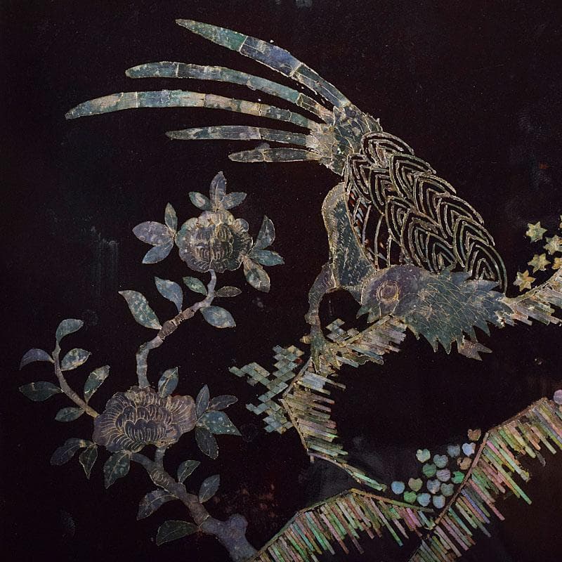 さき　中国　黒漆　螺鈿装飾山水人物文　硯箱　硯　墨　水滴一式　GR8428