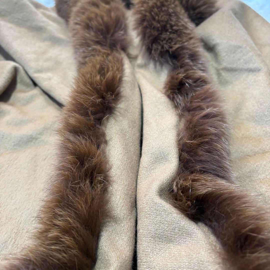 高級 美品✨上質カシミヤ×フォックス ショール ポンチョ ブラウン