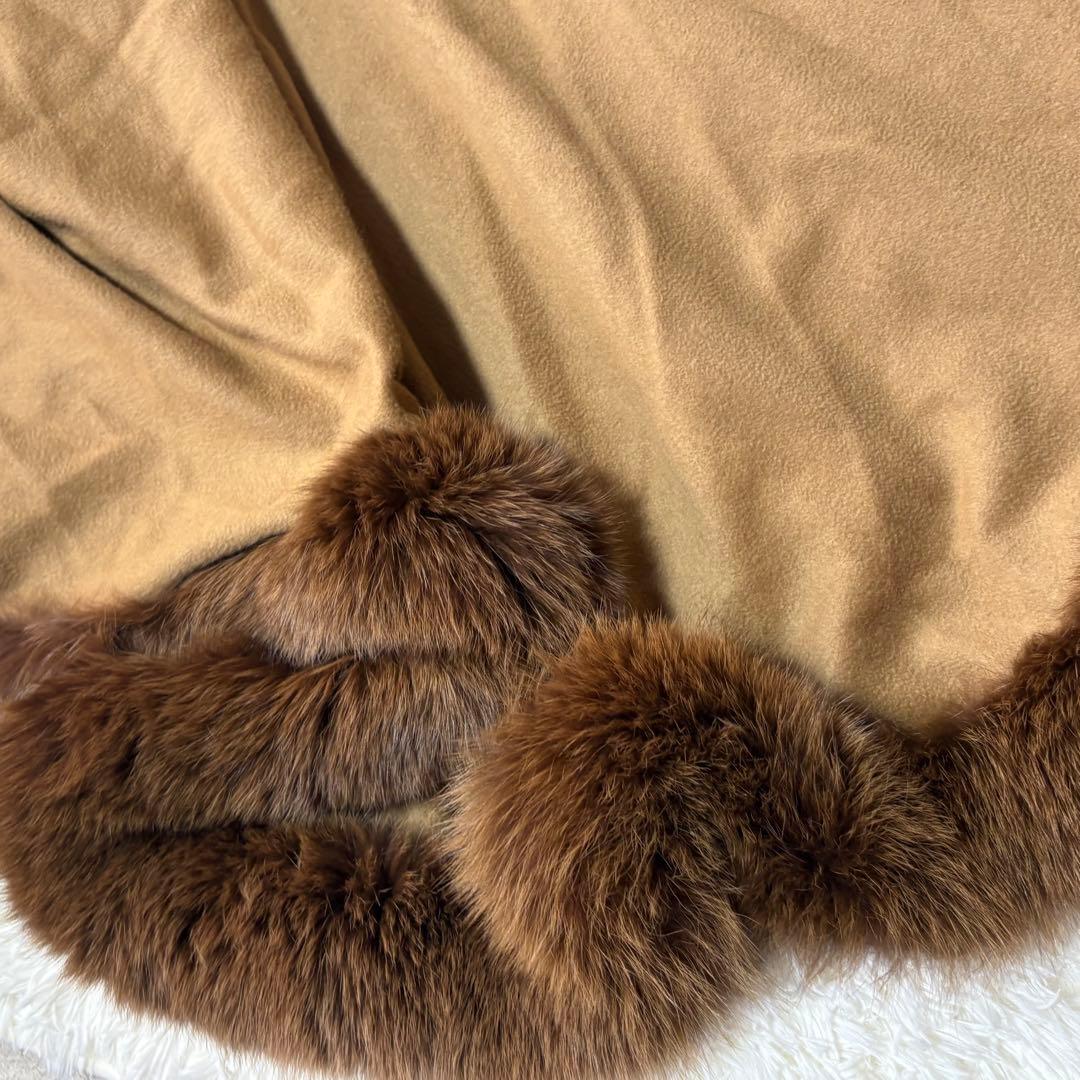 高級 美品✨上質カシミヤ×フォックス ショール ポンチョ ブラウン