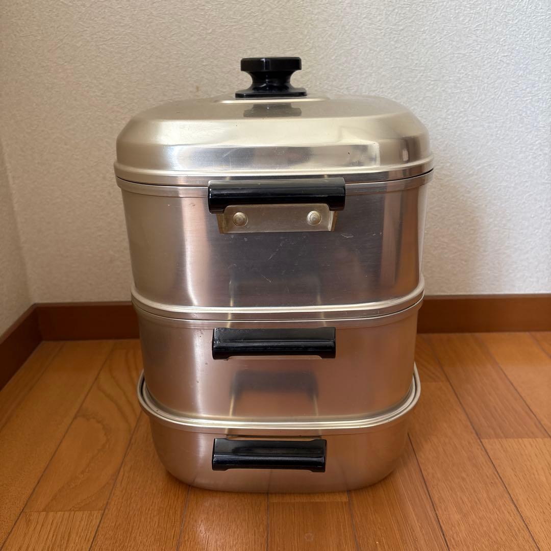 ツルマル印　アルミ3段式蒸し器　26㎝