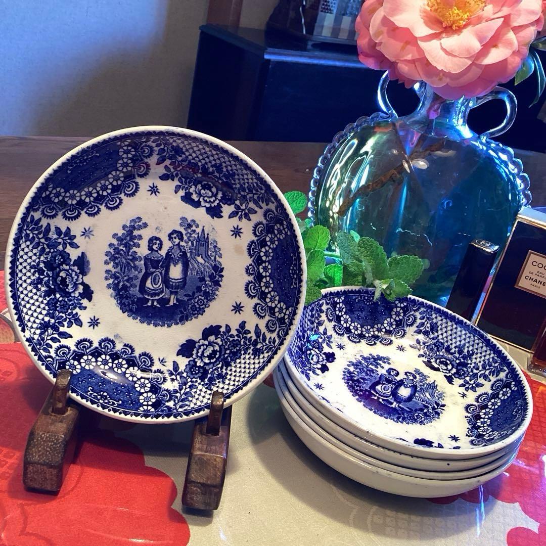 A926 オランダ　ボッホ.フレール窯　オランダ皿　少年少女　青絵￼