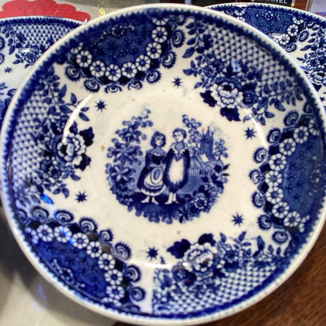 A926 オランダ　ボッホ.フレール窯　オランダ皿　少年少女　青絵￼