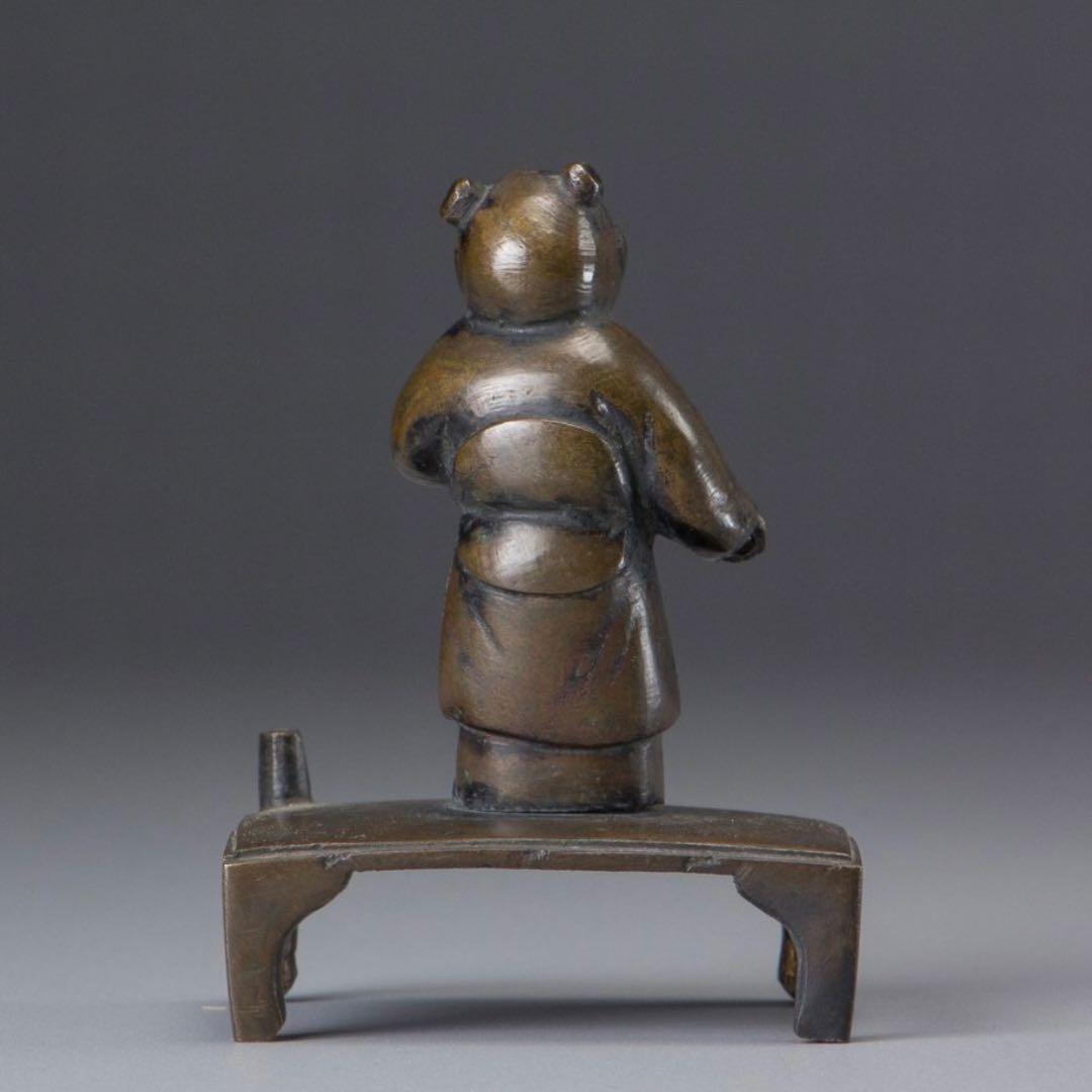 中国　古銅　唐児形　線香立　箱付き　時代物