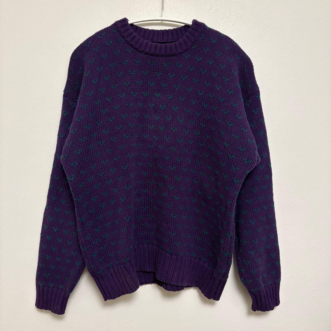 90s Eddie Bauer｜バーズアイ コットンニット 総柄 パープル