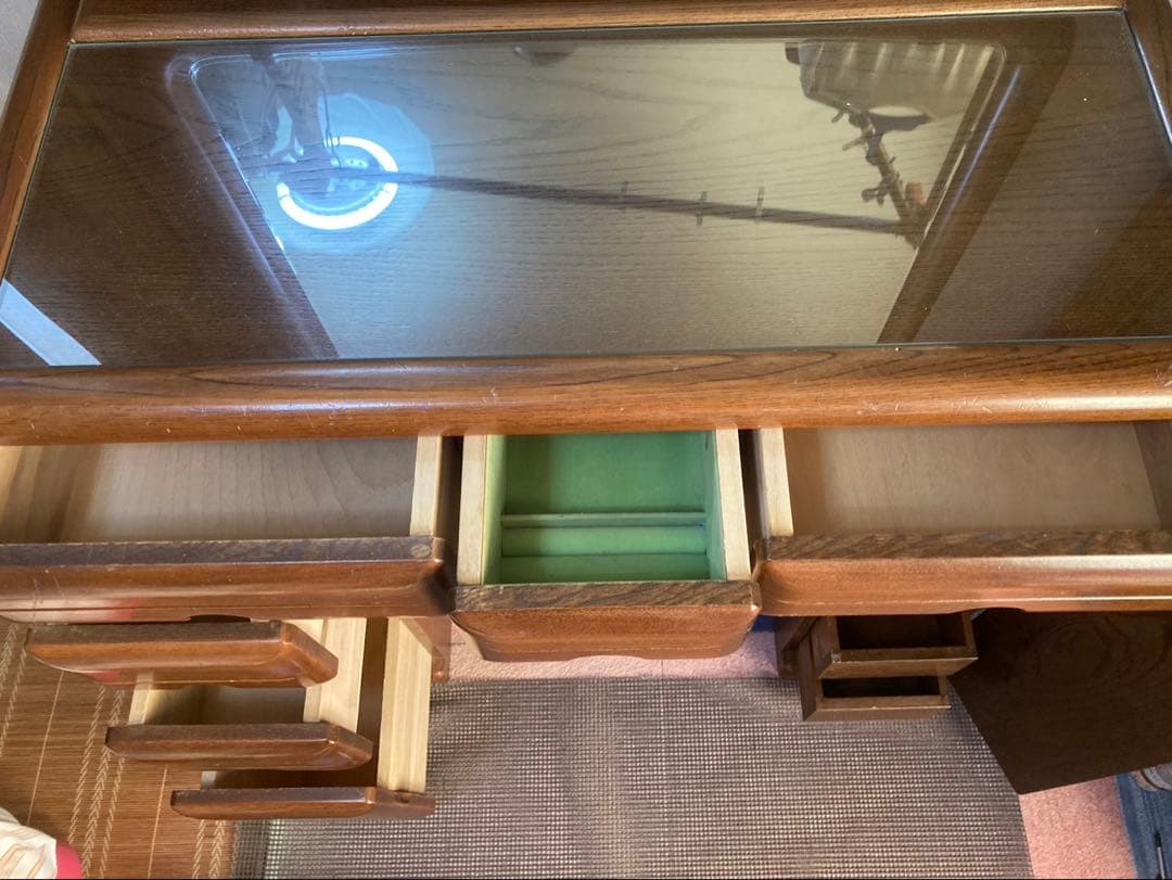 ブラウン　木製　ドレッサー　鏡台　化粧鏡　ミラー　コンセント　レトロ　ブラウン