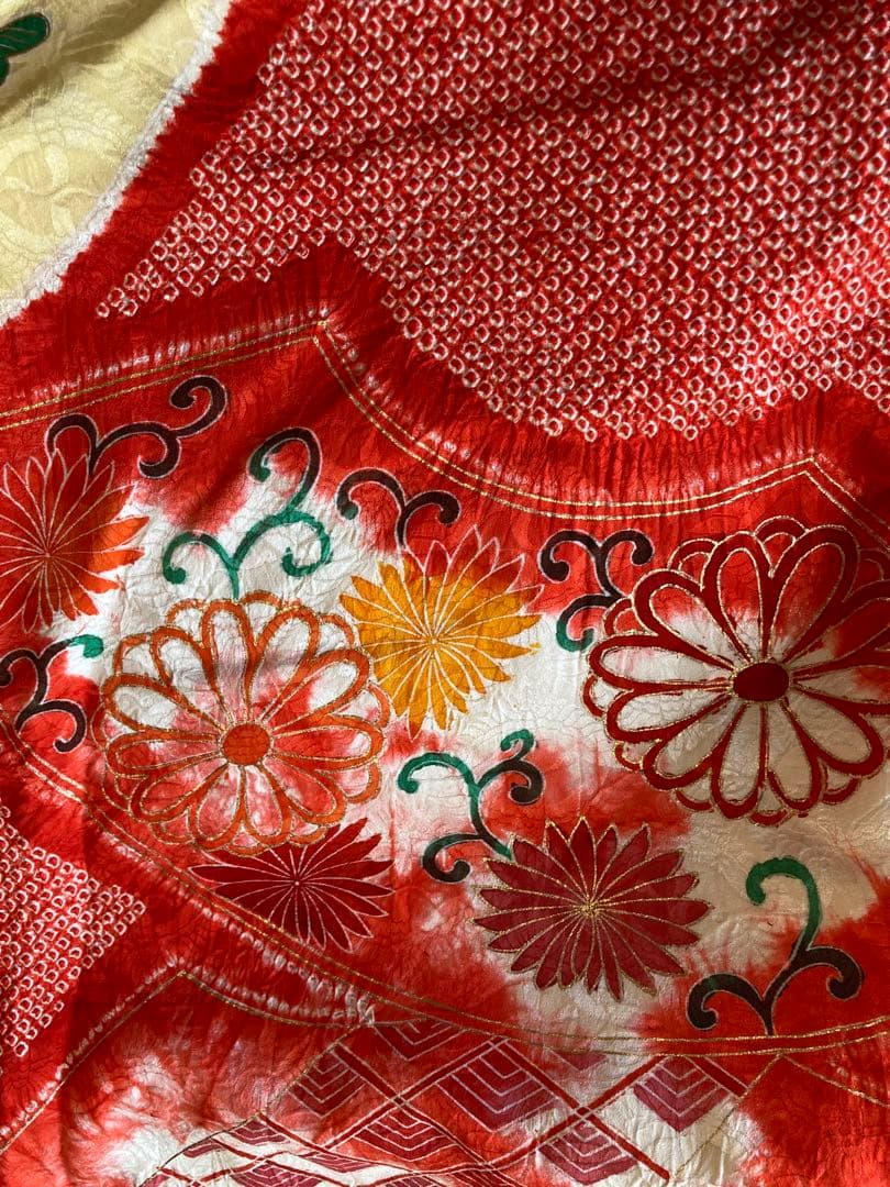 アンティーク総絞り金糸振袖　七五三　7歳着物帯小物セット　卒業式　袴　十三参り