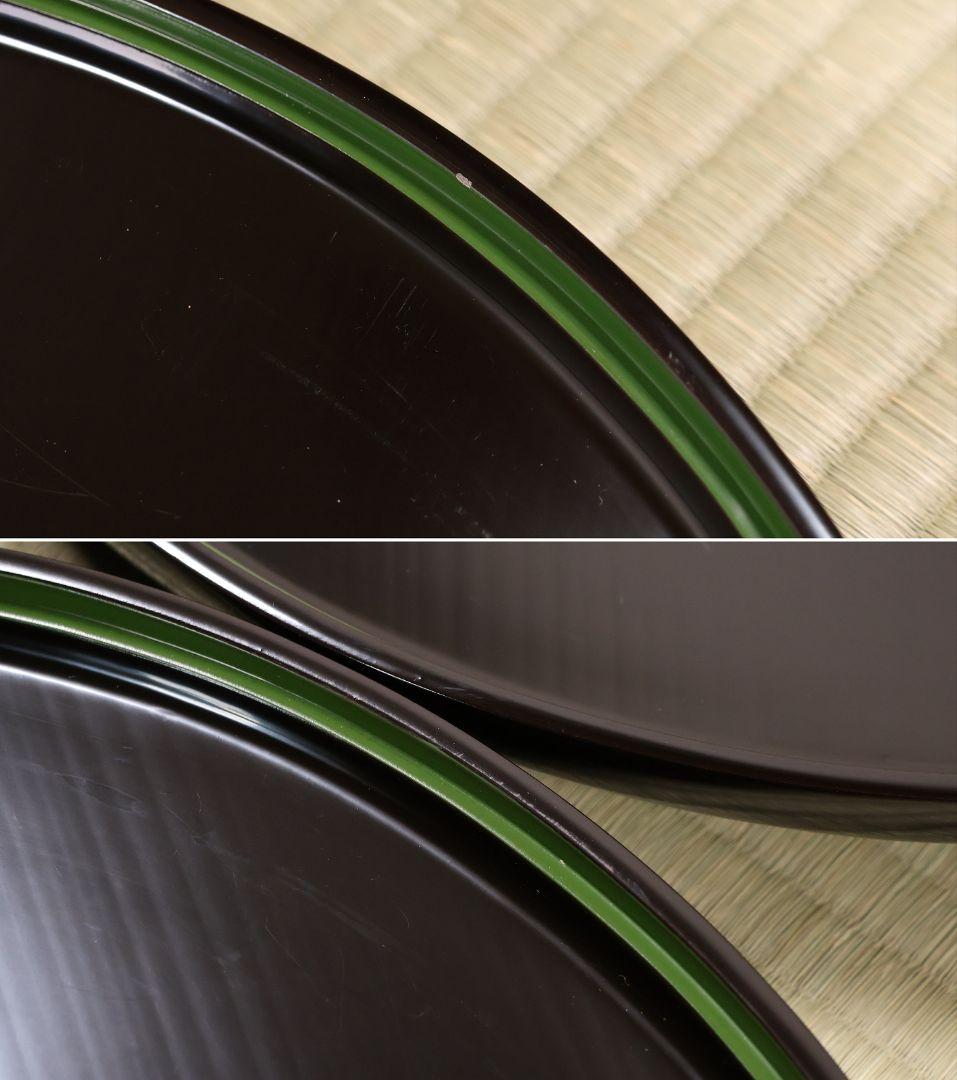 輪島塗 本堅地 黒塗 縁青漆 足付 丸膳 37.8cm 三客 木製【CM384