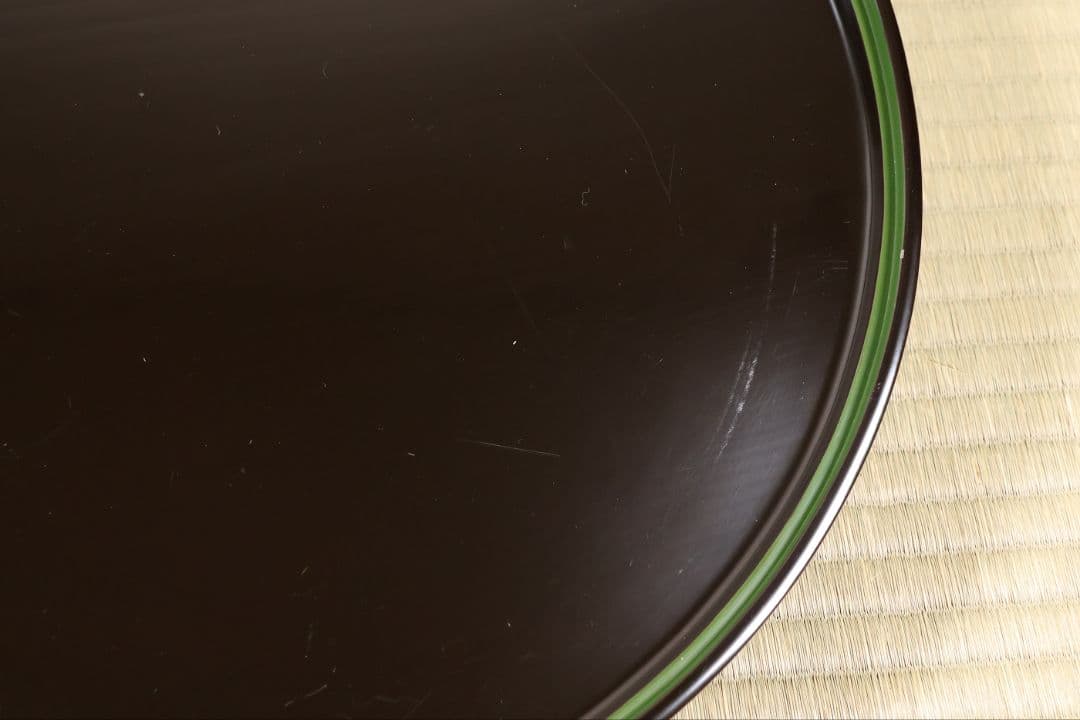 輪島塗 本堅地 黒塗 縁青漆 足付 丸膳 37.8cm 三客 木製【CM384