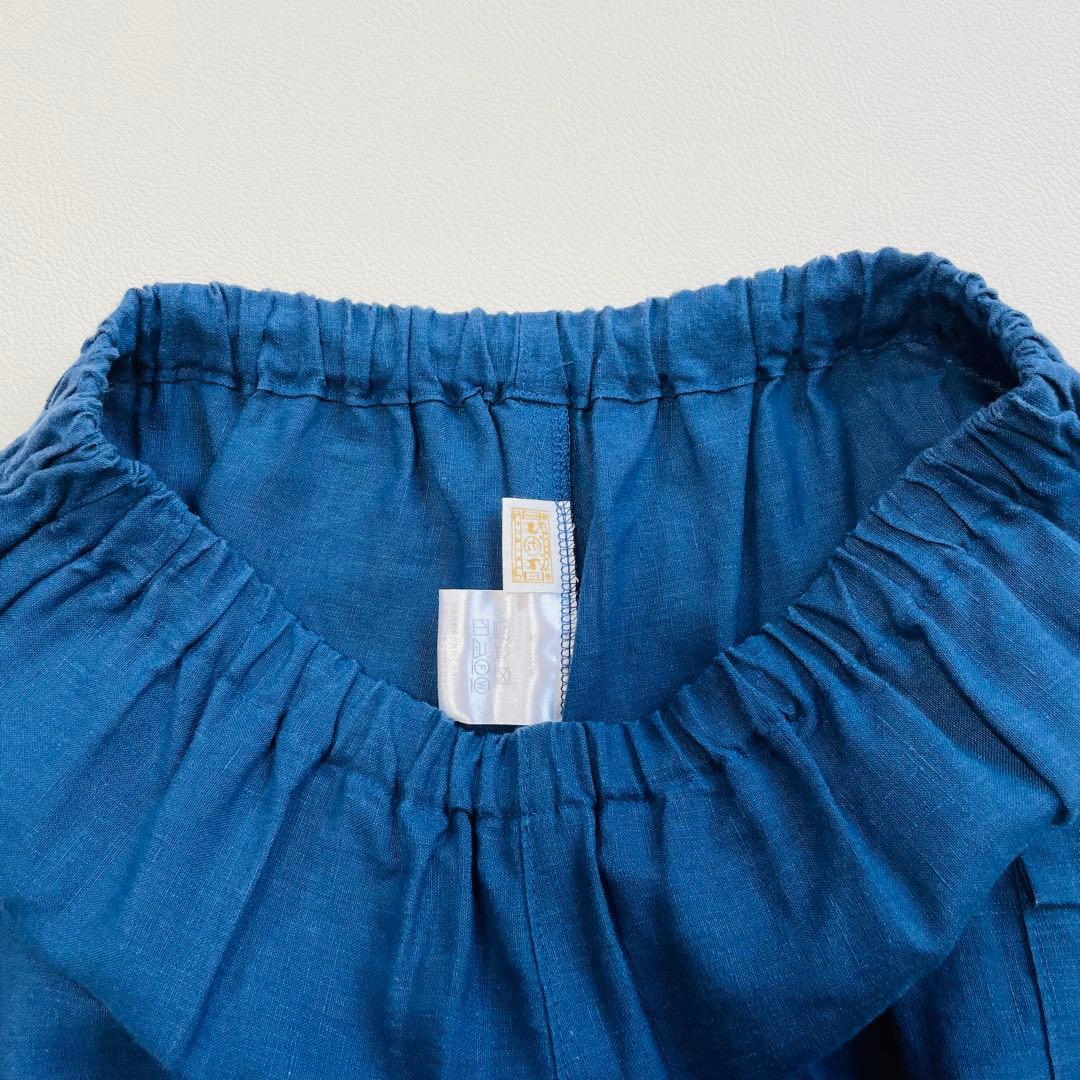 6105 中川政七商店　リネンガウチョパンツ　麻100% サイドポケット　ブルー