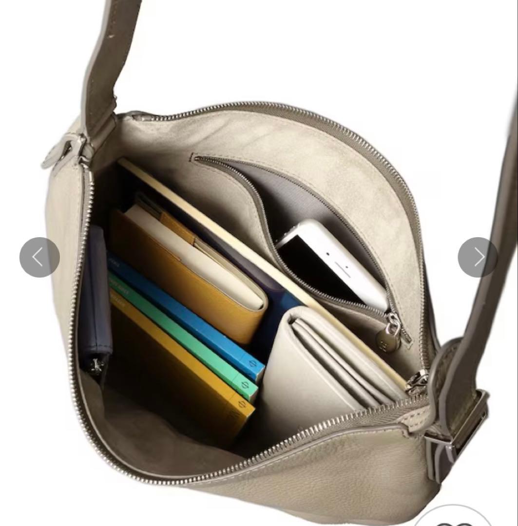 HIROFU (ソーロ)グレーベージュレザーショルダーバッグ M 2WAY 本革