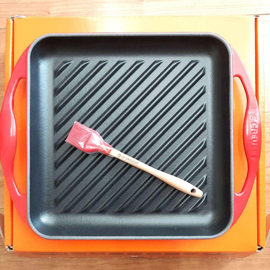 LE CREUSET 赤 グリルパン ブラシ付き