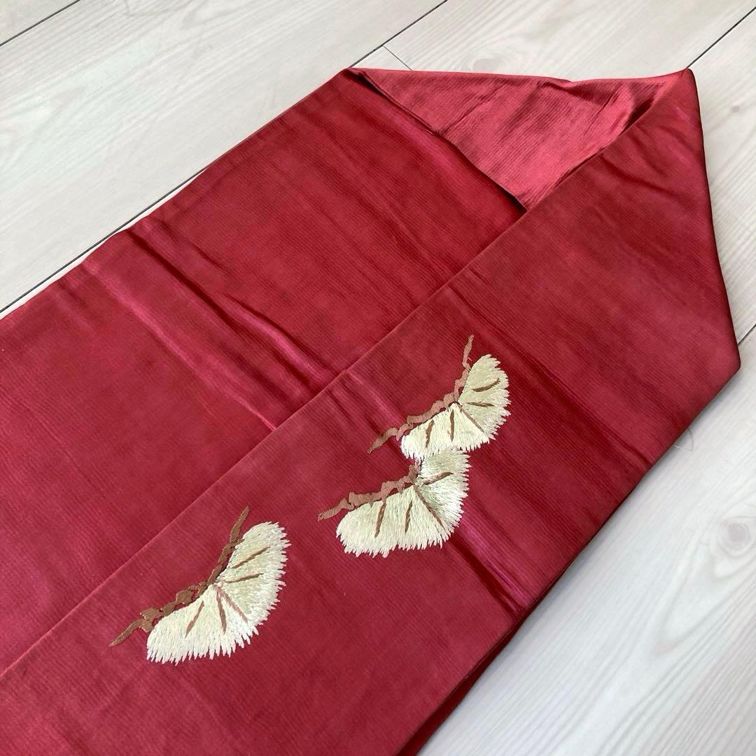 アンティーク名古屋帯　鶴の刺繍　大正ロマン　しつけ糸付　正絹　N1-26