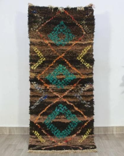 モロッコ ヴィンテージラグ141 レア ブラウン ターコイズ オレンジ イエロー