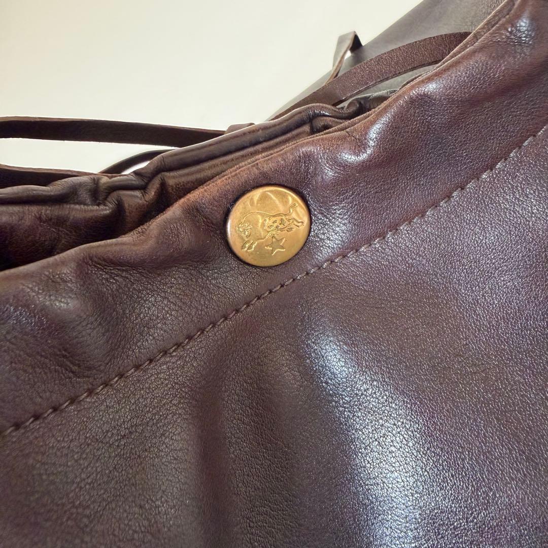 イルビゾンテ ショルダーバッグ リボン ギャザー ダークブラウン 本革