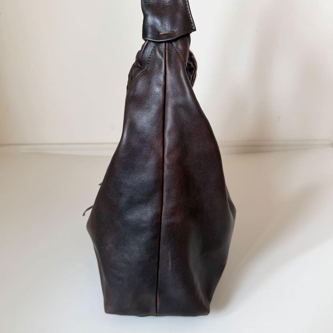 イルビゾンテ ショルダーバッグ リボン ギャザー ダークブラウン 本革