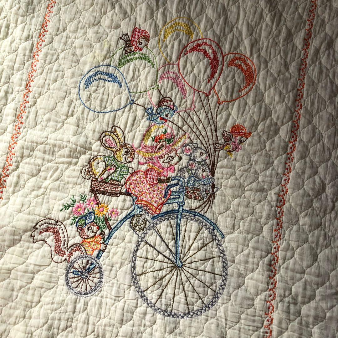 ハンドメイド　ビンテージ　刺繍　キルト　50s 60s 70s キルト生地