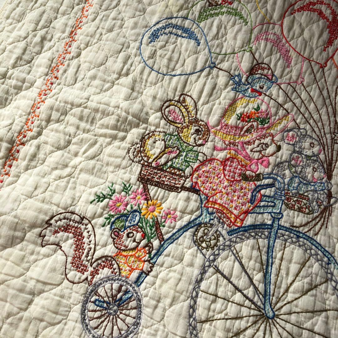 ハンドメイド　ビンテージ　刺繍　キルト　50s 60s 70s キルト生地