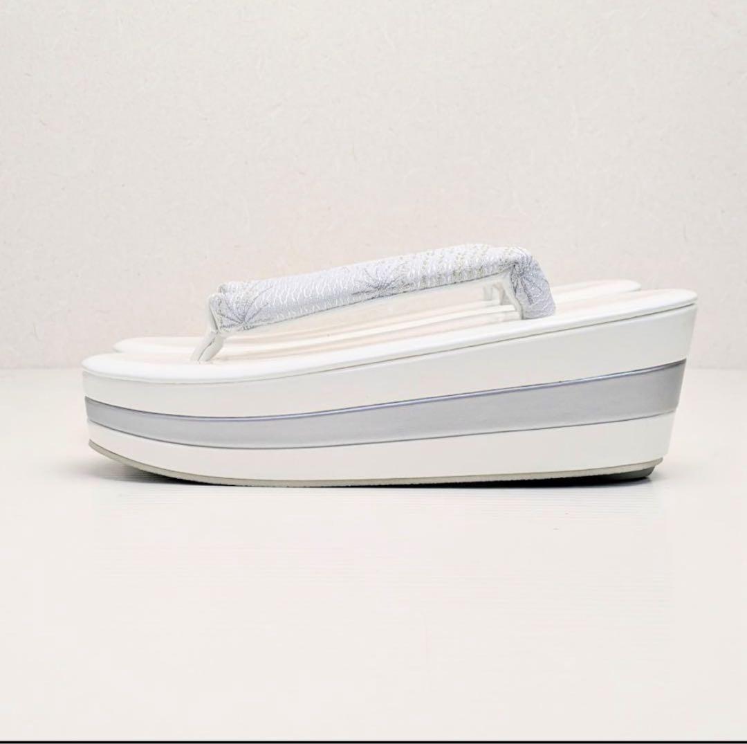 和装 草履バッグセット 帯地 菱 白×銀 3枚芯 フリーサイズ k16-9