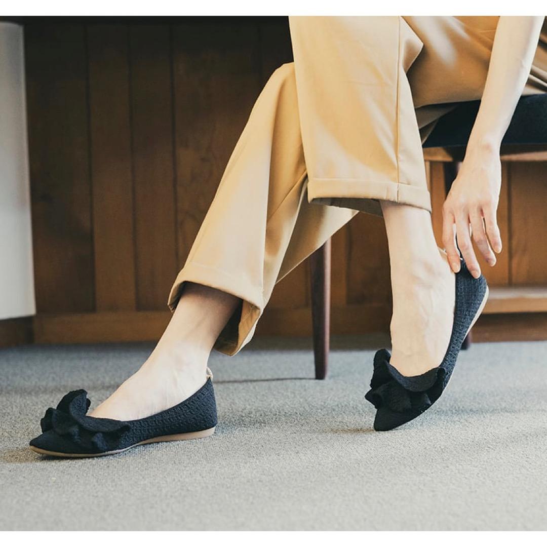 試着のみ Offen オッフェン pointed-FRIN フリル パンプス 黒