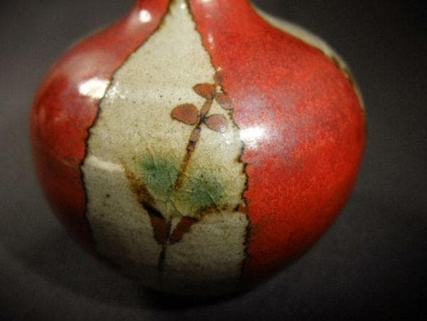 】油壷 赤絵の古い油壷 染付 草花文 一輪挿し 時代物 骨董品 古美術