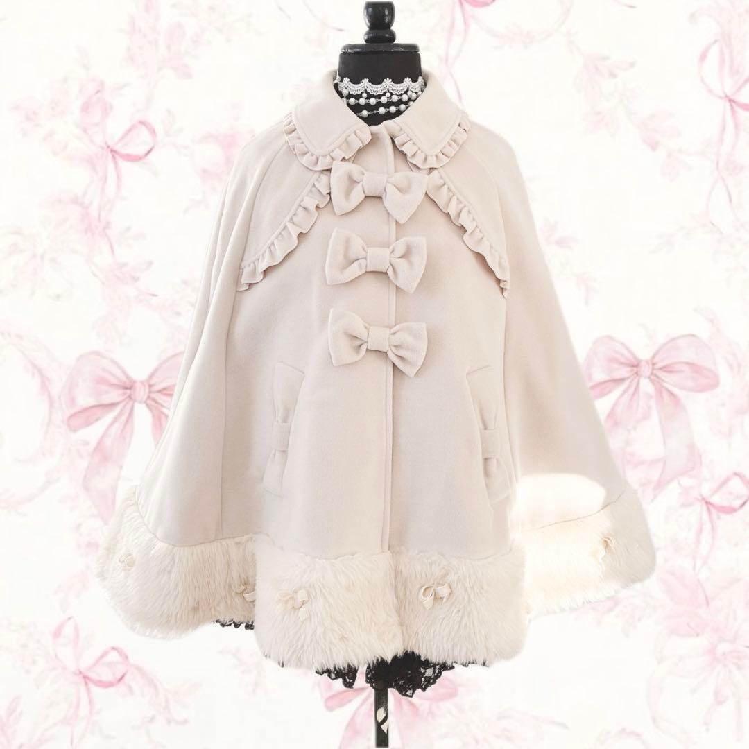 レア アンクルージュ ポンチョ ケープ リボン ファー コート　ankrouge