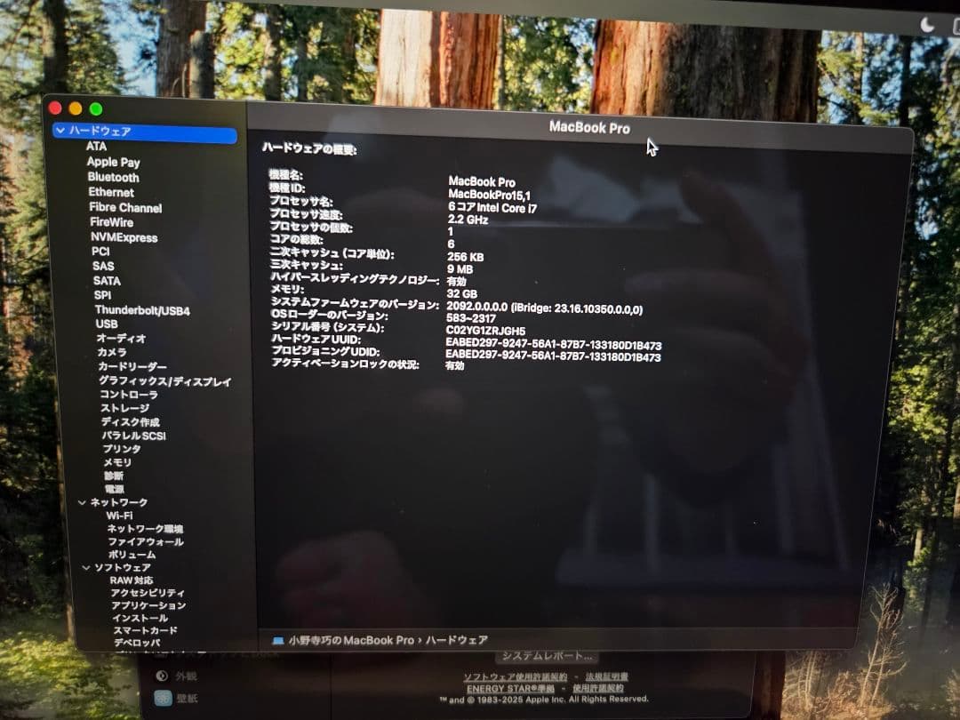 MacBook本体 MacBook Pro 2018 15inch i7 RAM 32gb