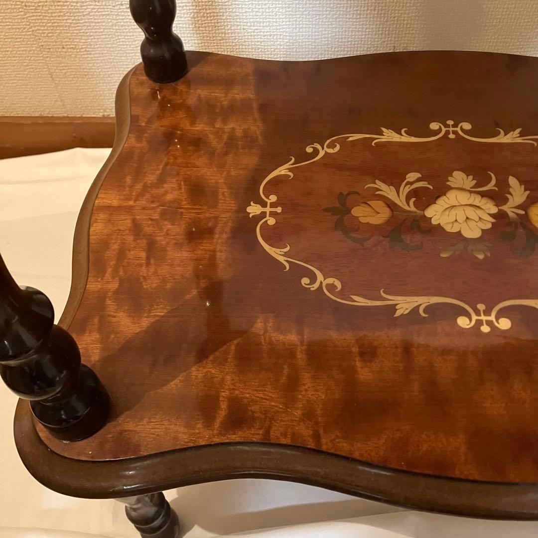 イタリア製 花柄 木製コンソールテーブル サイドテーブル