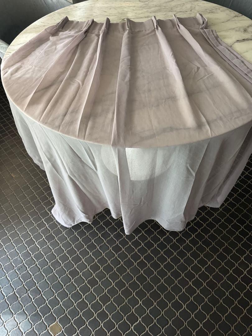 パープル&グリーンツートンドレープカーテンレース付き