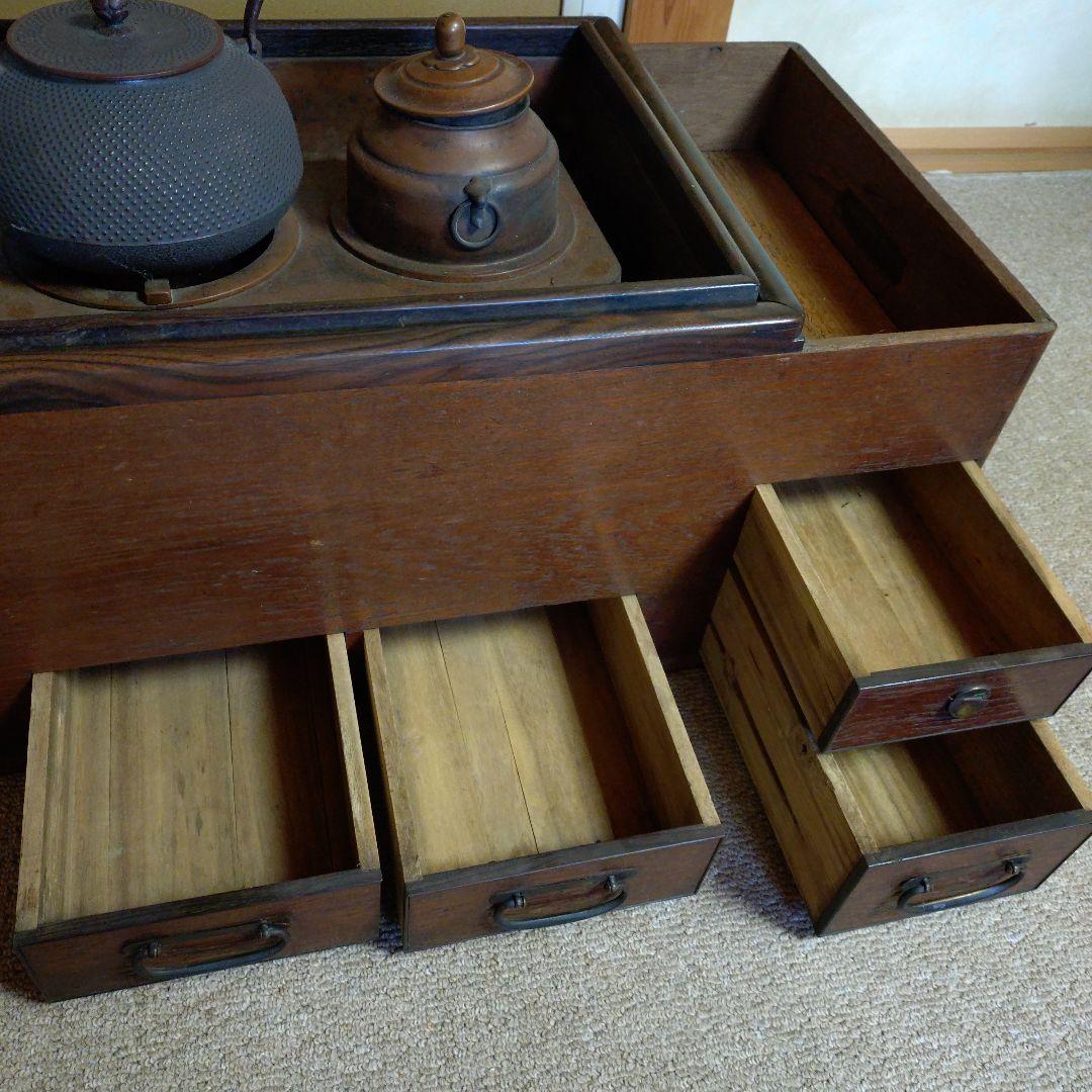 木製長火鉢 燗銅壺付 昭和レトロ 古民家 古道具 骨董品 おまけ火箸・煙管・灰掻