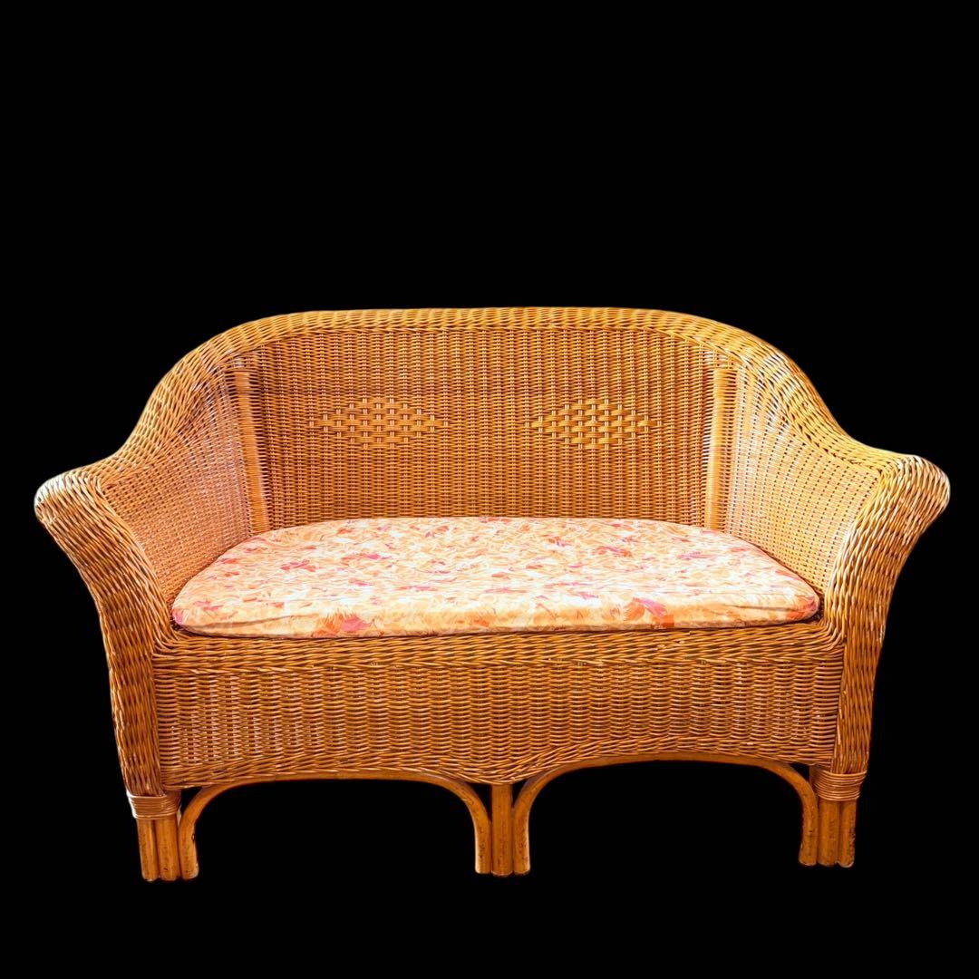 【レア】 2-3人掛け用ラタンソファ ナチュラルチェア ヴィンテージ天然素材 籐