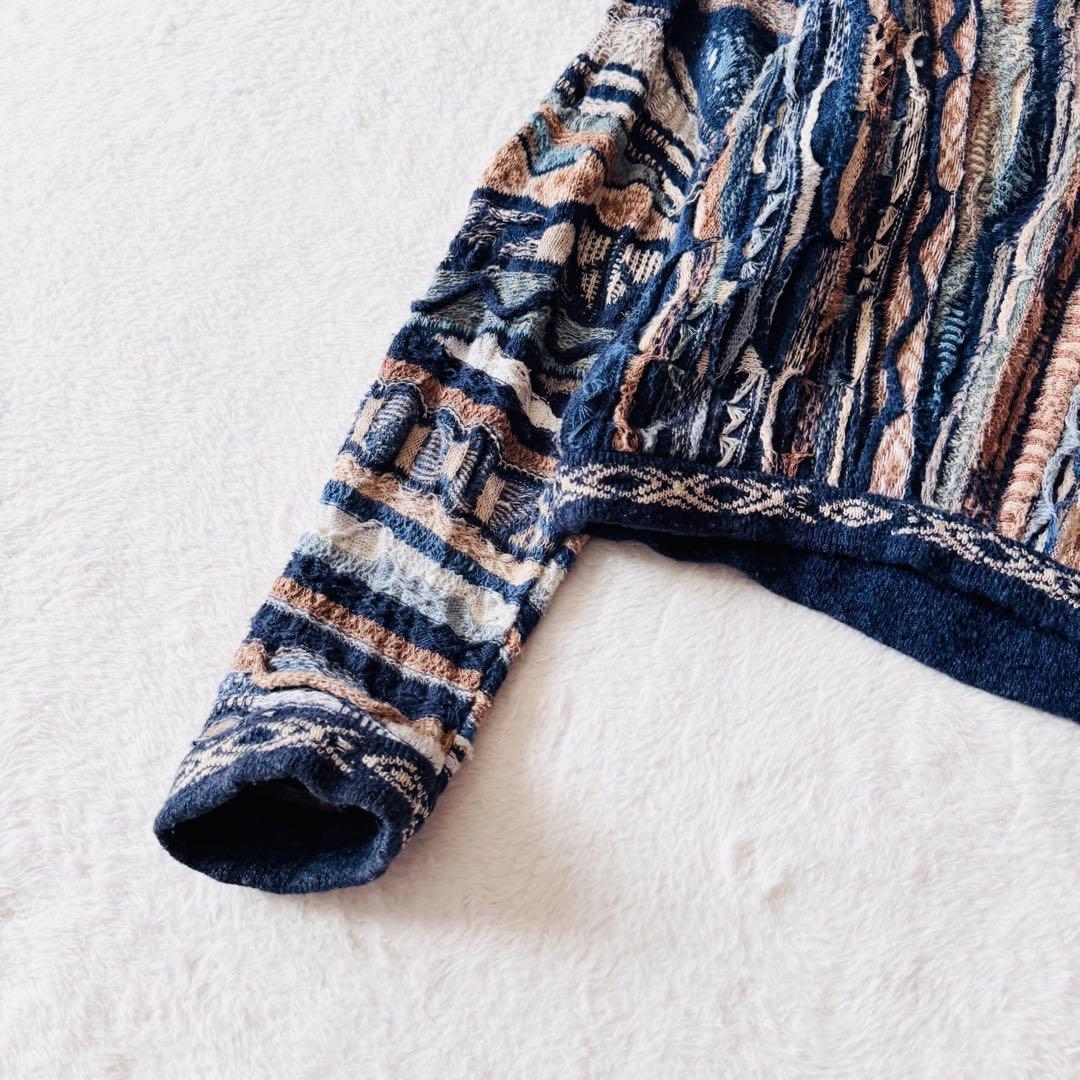 5568 希少✨ クージー 3Dニット セーター ブルー系 立体 リネン L